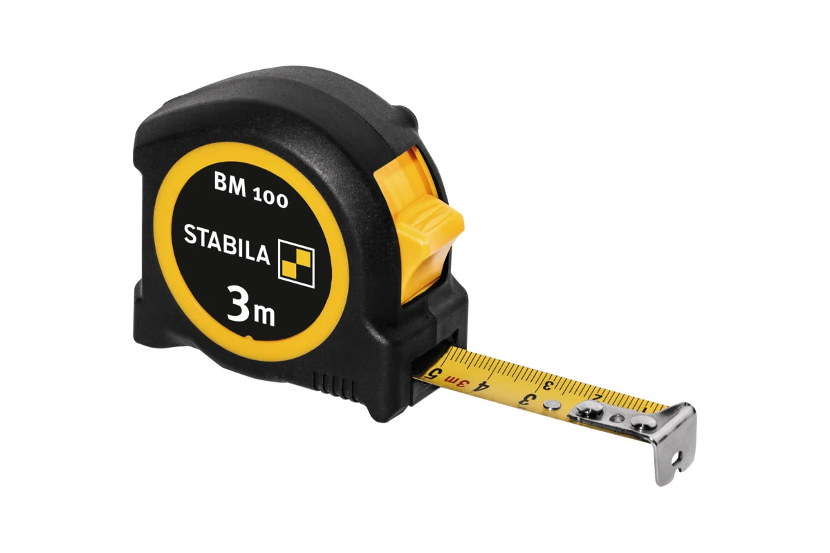 Рулетка STABILA тип BM100, 3мх16мм, корпус из АБС-пластика с ударопоглощающим кожухом Softgrip