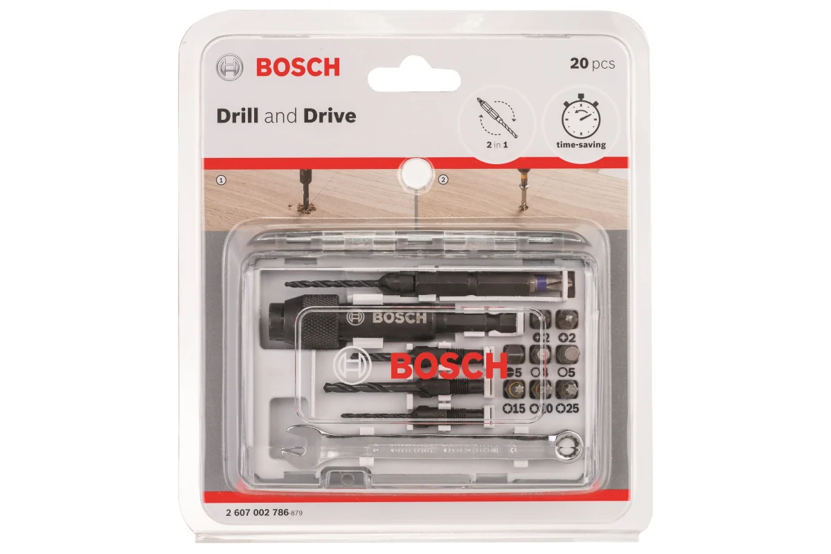 Набор бит 20шт Drill&Drive, со сверлами HSS и гаечным ключом BOSCH