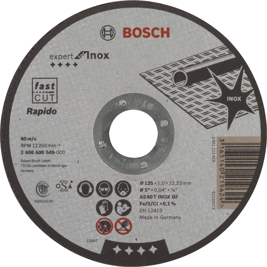 Круг отрезной Expert по нержавеющей стали 125х1,0х22мм, прямой BOSCH