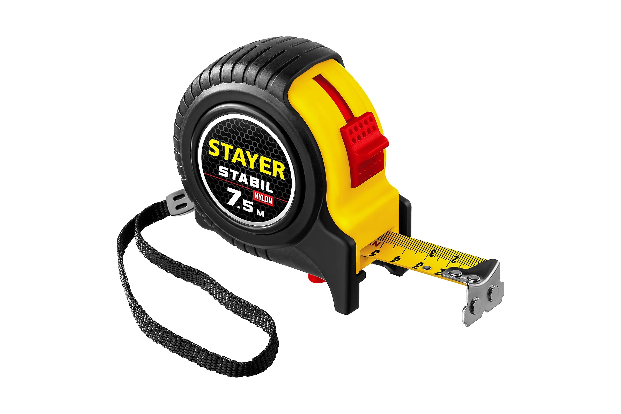 Рулетка Stayer "STABIL" 7,5м/25мм, противоударный, обрезиненный корпус,два фиксатора