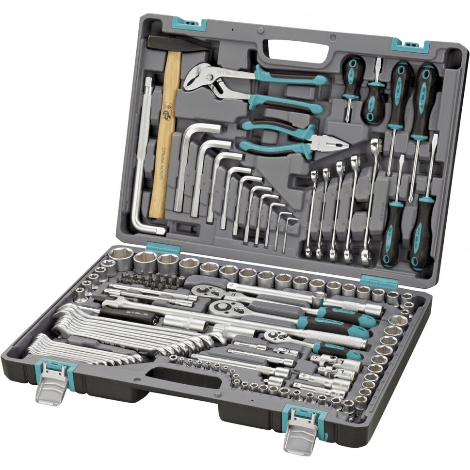 Набор инструмента 142 предм, 1/2", 3/8", 1/4", Cr-V, пластиковый кейс STELS