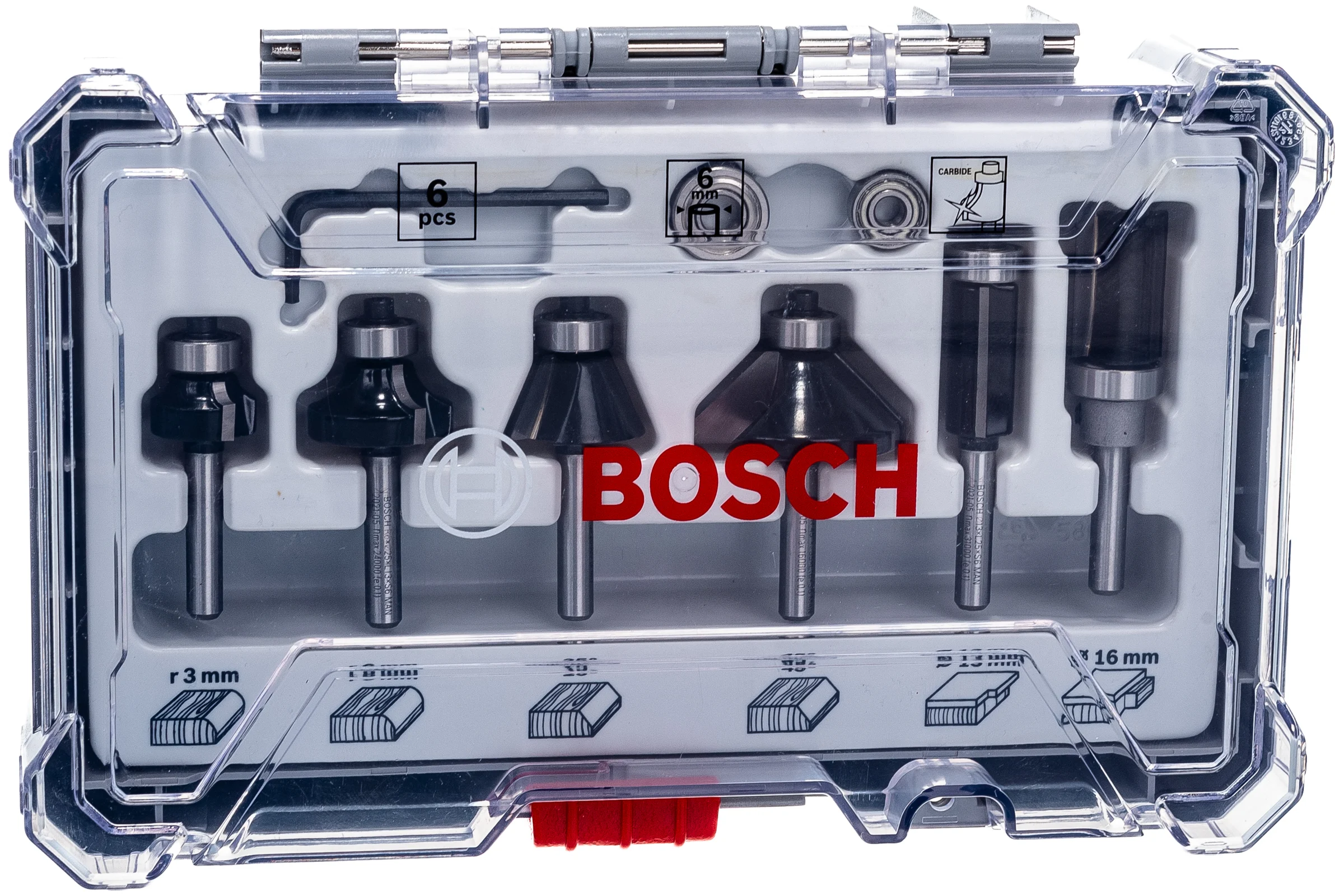 Набор кромочных фрез по дереву 6шт, хвостовик 6мм BOSCH