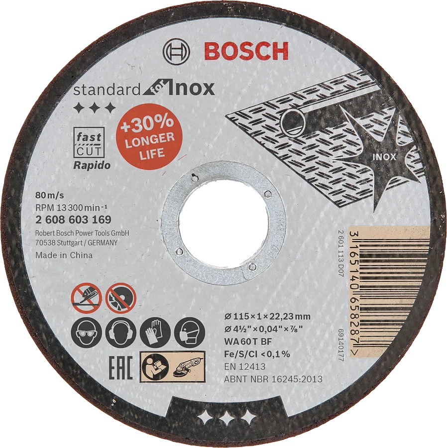 Круг отрезной Standard по нержавеющей стали 115х1,0х22мм, прямой BOSCH