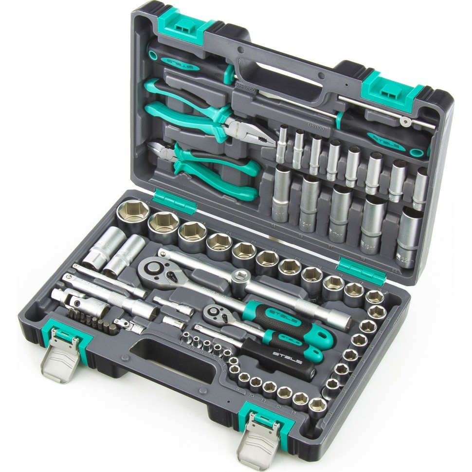 Набор инструмента 69 предм, 1/2", 1/4", Cr-V, пластиковый кейс STELS