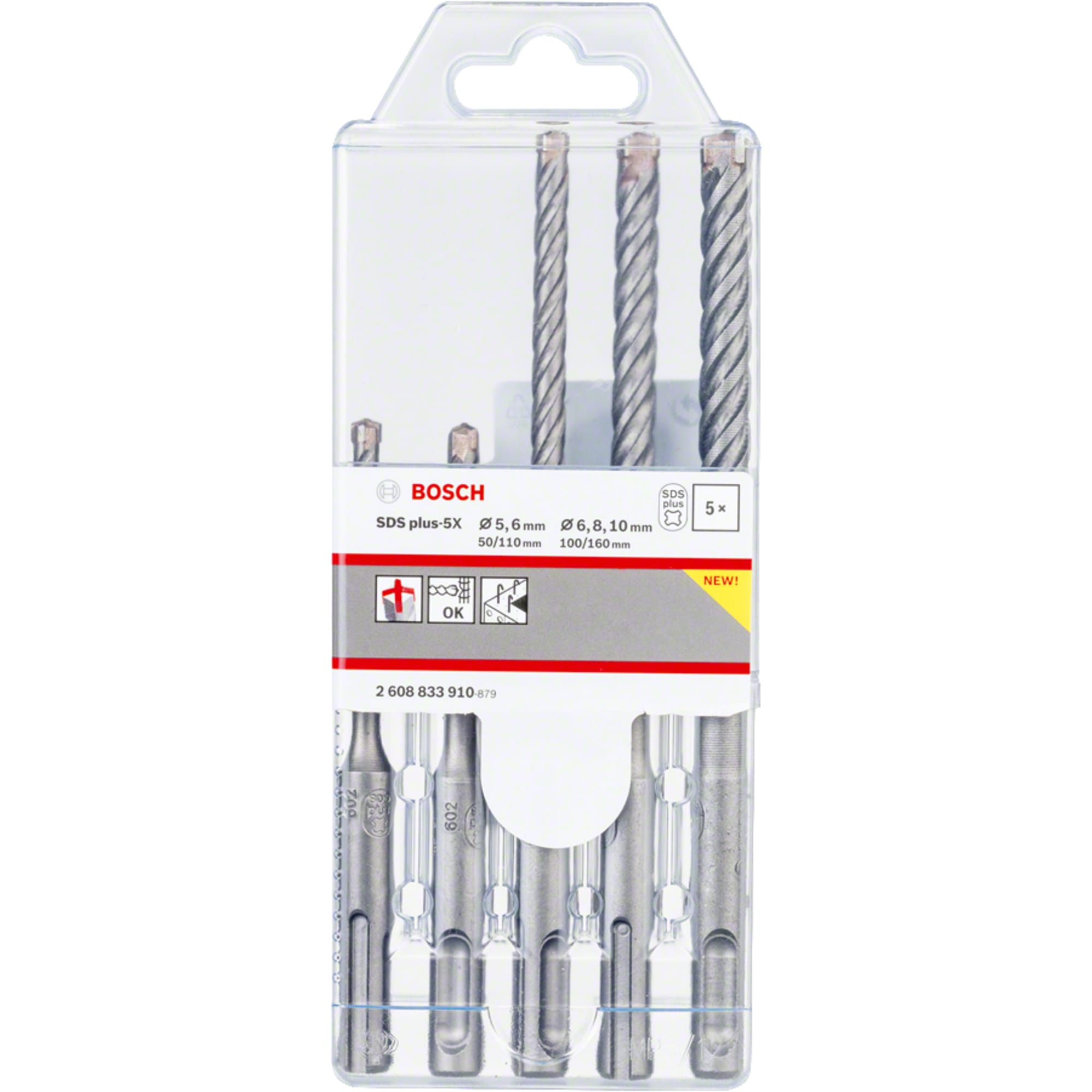 Набор буров SDS plus-5X, 5шт (5/6х110мм, 6/8/10х160мм) BOSCH