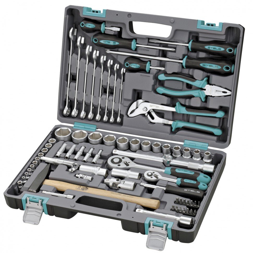 Набор инструмента 76 предм, 1/2", 1/4", Cr-V, пластиковый кейс STELS