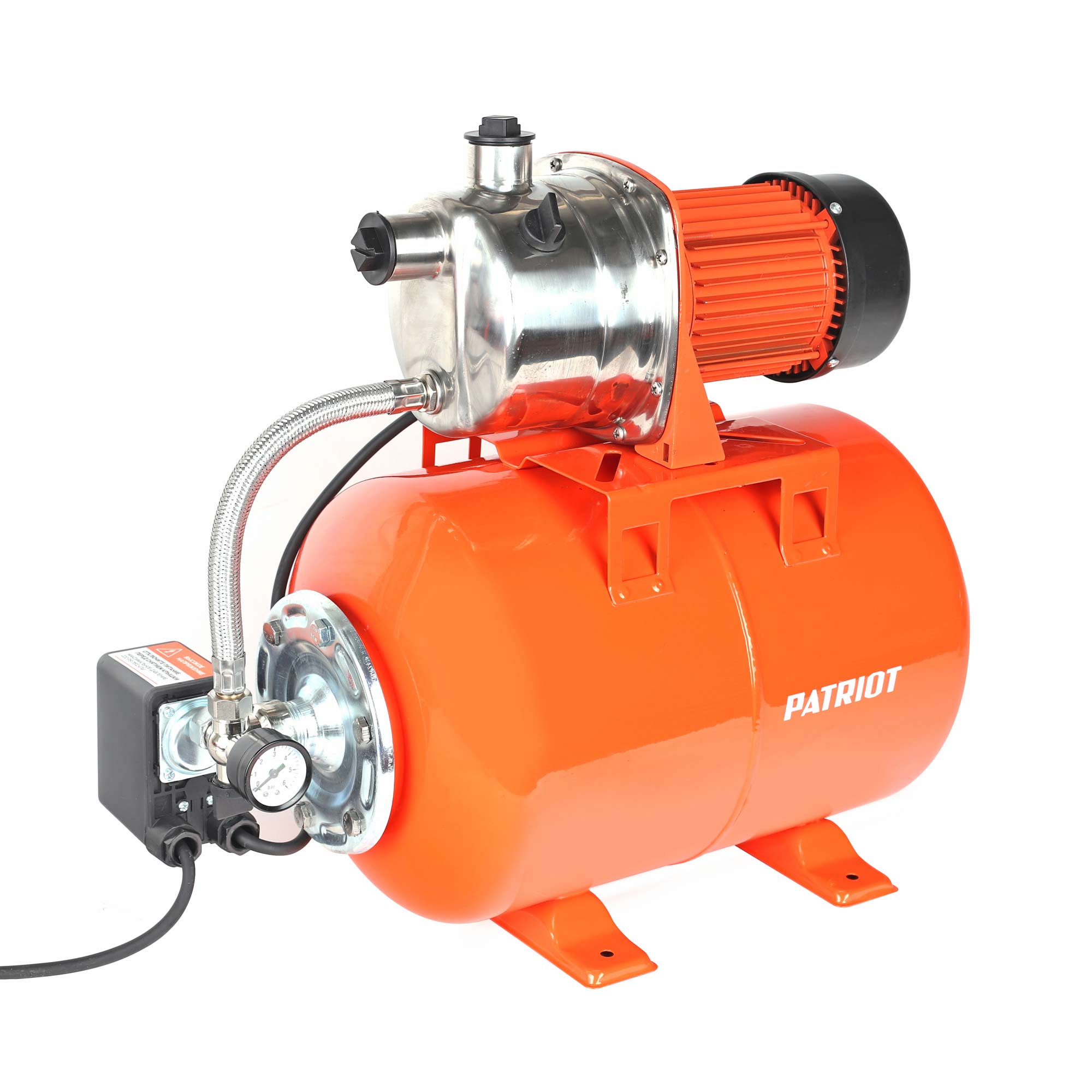 Насосная станция PW 850-24 INOX (850Вт, рессивер 24л, производительность 50л/мин, высота подъёма 30м, глубина погружения 7м, Ø патрубка 1", корпус насосной части - нержавеющая сталь) PATRIOT OPTIMA
