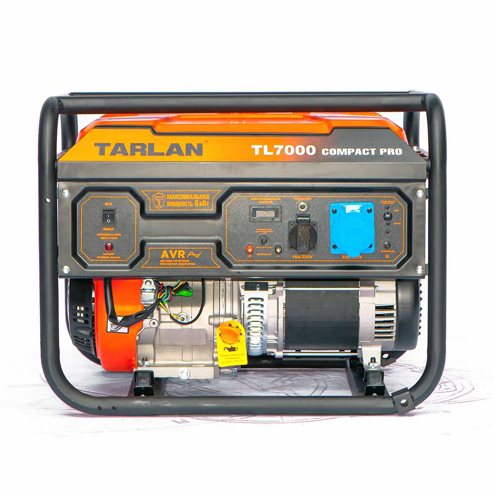 Генератор бензиновый TL-7000E Compact Pro (220В, 5500/6000Вт, 15л.с. (11кВт), 407см3, расход топлива 2,0л/ч, бак 25л, время непрерывной работы 9ч, запуск - ручной+электростарт, 76кг) TARLAN