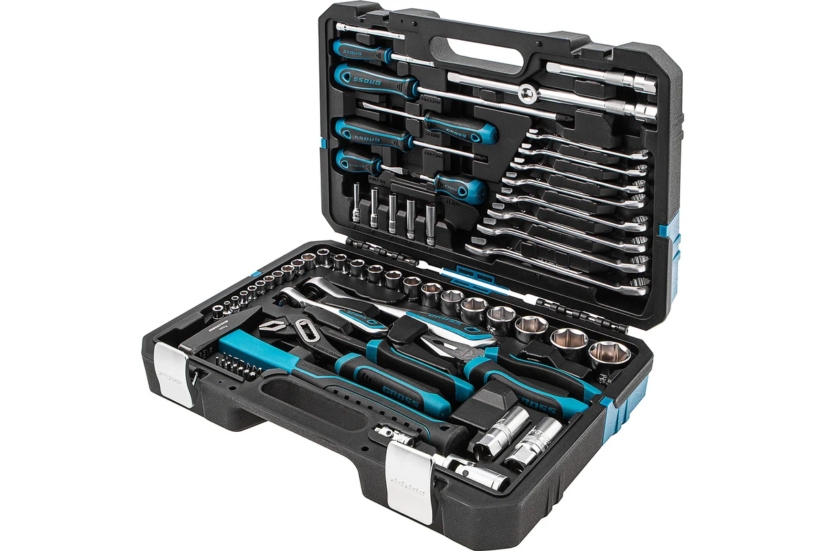 Набор инструмента 76 предм, 1/2", 1/4", Cr-V, усиленный кейс GROSS