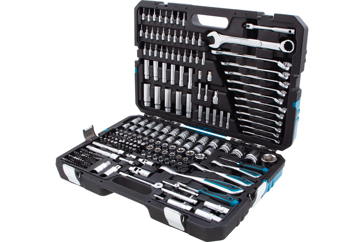 Набор инструмента 216 предм, 1/2", 3/8", 1/4", Cr-V, усиленный кейс GROSS