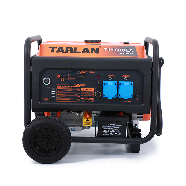 Генератор бензиновый T-11000EA Uni Power (220В, 8000/8500Вт, 17л.с., 500см3, расход топлива 3,2л/ч, бак 25л, время работы 8ч, запуск - ручной+электростарт, транспортный комплект, с коннектором для AVR, 102кг) TARLAN