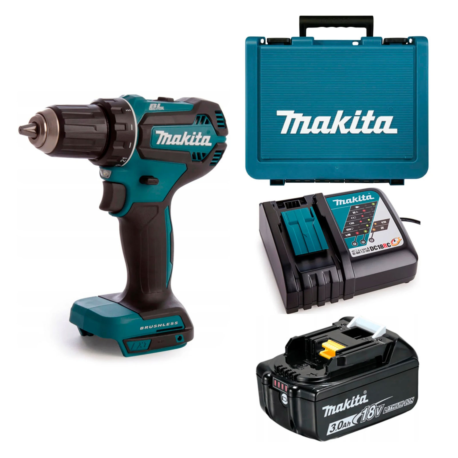 Аккум. дрель DDF 485RFJ (18В, Li-Ion, 2х3,0Ач, 50/25Нм, патр.б/з13мм, 0-500/1900об/мин, кейс) MAKITA