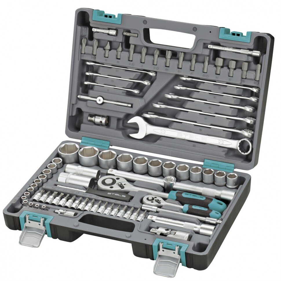 Набор инструмента 82 предм, 1/2", 1/4", Cr-V, пластиковый кейс STELS
